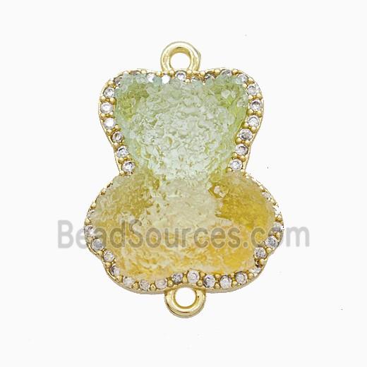 Resin Bear Copper Connector Pave Zirconia Gold Plated