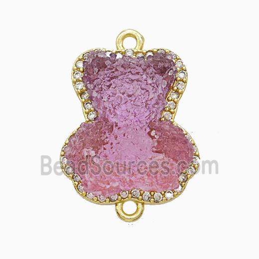 Resin Bear Copper Connector Pave Zirconia Gold Plated