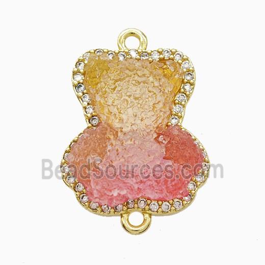 Resin Bear Copper Connector Pave Zirconia Gold Plated