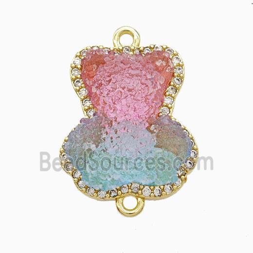 Resin Bear Copper Connector Pave Zirconia Gold Plated