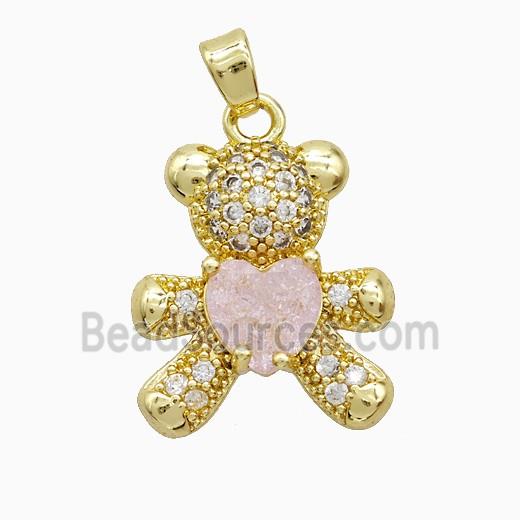 Copper Bear Pendant Pave Zirconia Crystal Glass Gold Plated