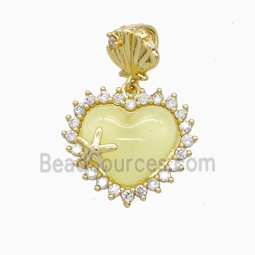 Copper Heart Pendant Pave Zirconia Yellow Resin Gold Plated