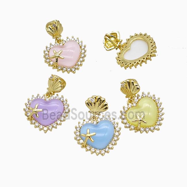 Copper Heart Pendant Pave Zirconia Resin Gold Plated Mixed