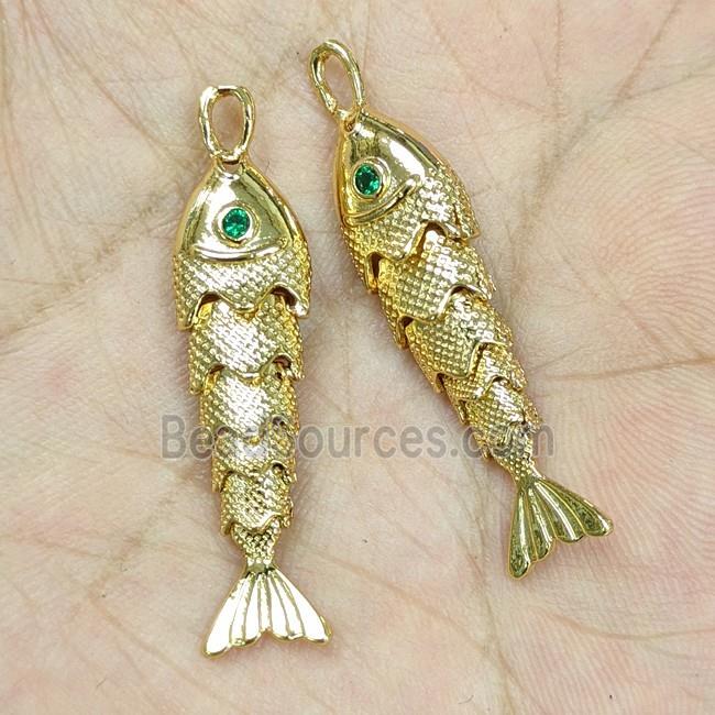 Copper Fish Pendant Pave Zirconia Gold Plated