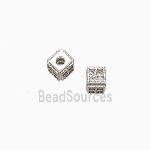 Copper Cube Beads Pave Zirconia Platinum Plated