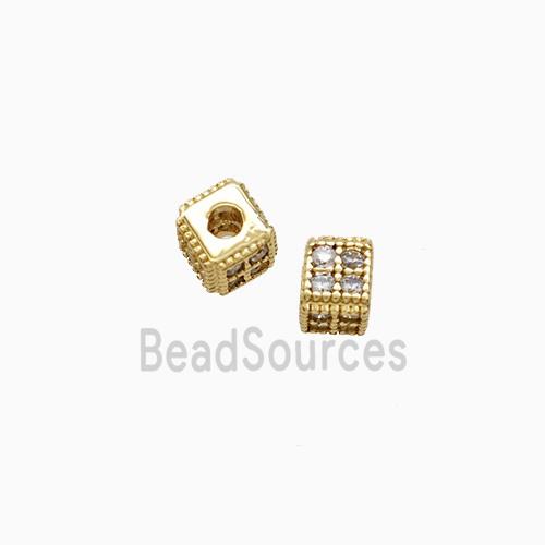 Copper Cube Beads Pave Zirconia Gold Plated