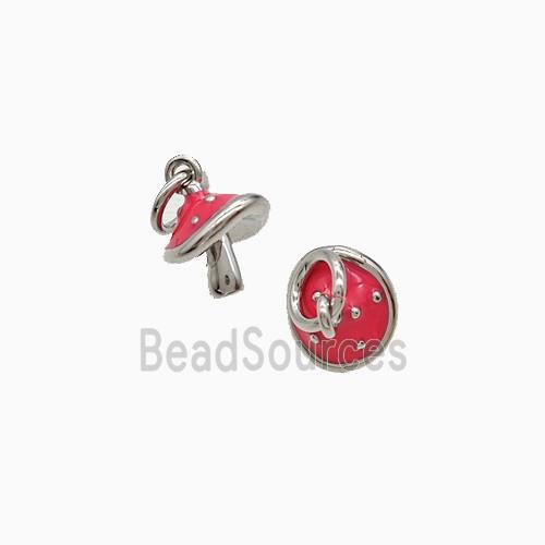 Copper Mushroom Pendant Red Enamel Platinum Plated