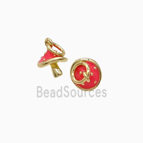 Copper Mushroom Pendant Red Enamel Gold Plated