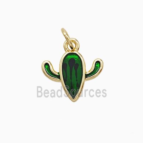Copper Cactus Pendant Green Painted Gold Plated