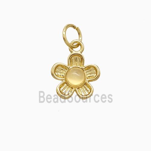Copper Flower Pendant Pave Jade Gold Plated