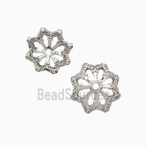 Copper BeadCap Pave Zirconia Platinum Plated