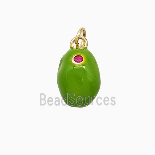 Copper Pear Pendant Green Enamel Gold Plated