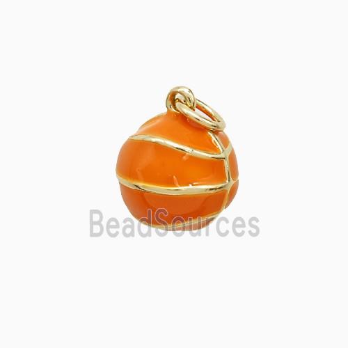 Copper Basketball Pendant Orange Enamel Sports Gold Plated