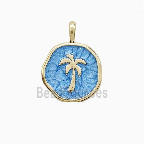 Coconut Tree Charms Copper Palm Pendant Blue Enamel Gold Plated