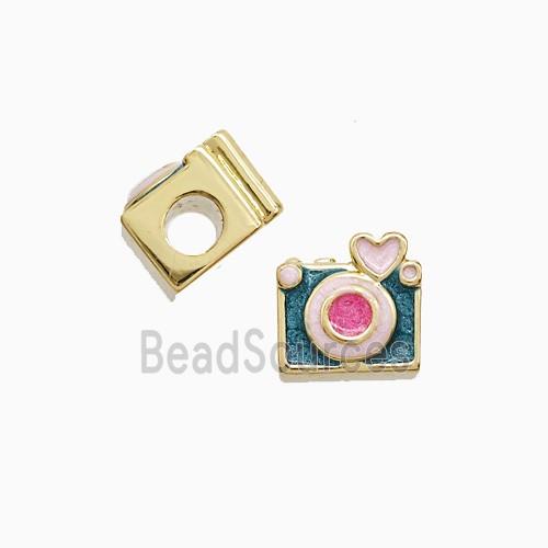 Copper Camera Beads Painted Large Hole Gold Plated