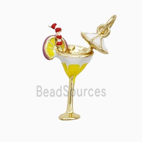 Martini Drink Glass Charms Copper Cup Pendant Enamel Lemon Gold Plated