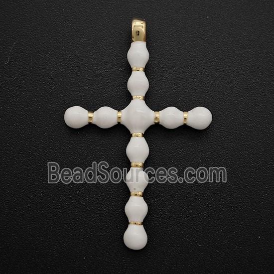 Copper Cross Pendant White Enamel Gold Plated