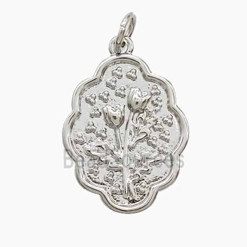 Copper Flower Pendant Platinum Plated