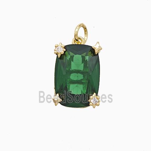 Green Crystal Glass Oval Pendant Copper Pave Zirconia Gold Plated