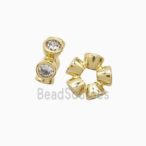 Copper Rondelle Beads Pave Zirconia Gold Plated
