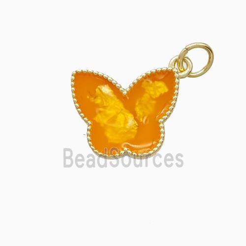 Copper Butterfly Pendant Orange Painted Gold Plated