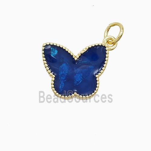 Copper Butterfly Pendant Blue Painted Gold Plated