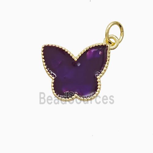 Copper Butterfly Pendant Purple Painted Gold Plated