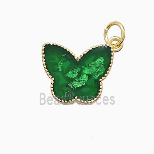 Copper Butterfly Pendant Green Painted Gold Plated