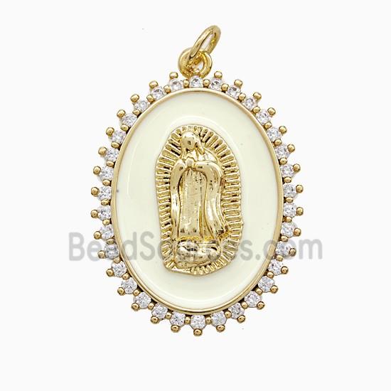 Copper Jesus Pendant Pave Zirconia White Enamel Gold Plated