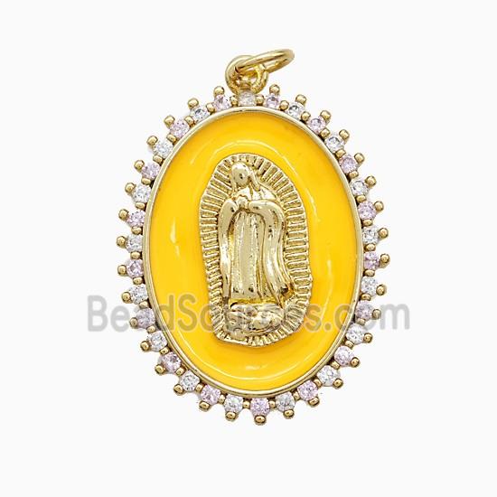 Copper Jesus Pendant Pave Zirconia Yellow Enamel Gold Plated