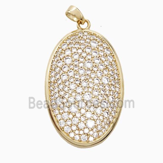 Copper Oval Pendant Micropave Zirconia Gold Plated