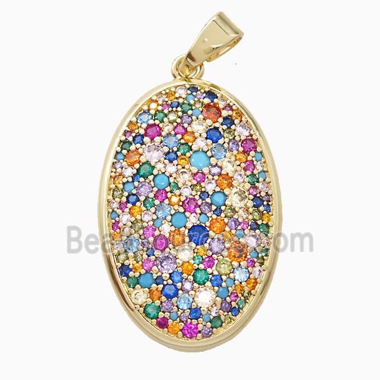 Copper Oval Pendant Micropave Multicolor Zirconia Gold Plated