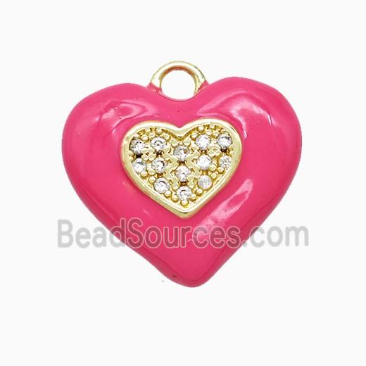 Copper Heart Pendant Pave Zirconia Pink Enamel Gold Plated