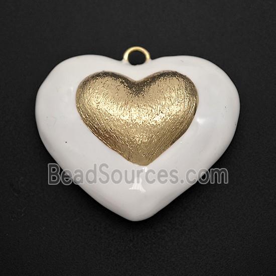 Copper Heart Pendant White Enamel Brushed Gold Plated