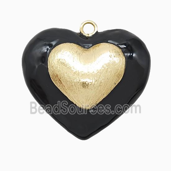 Copper Heart Pendant Black Enamel Brushed Gold Plated