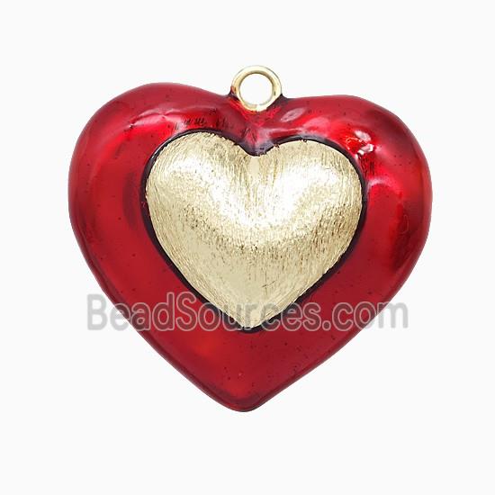 Copper Heart Pendant Red Enamel Brushed Gold Plated