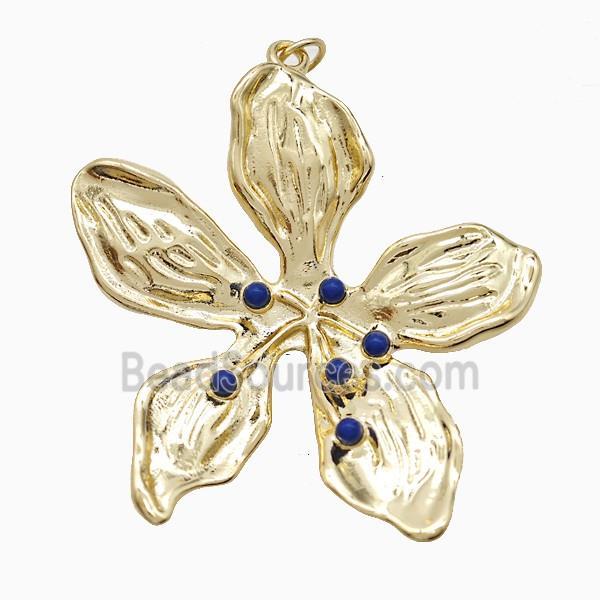 Copper Flower Pendant Pave Resin Gold Plated