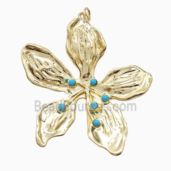 Copper Flower Pendant Pave Resin Gold Plated