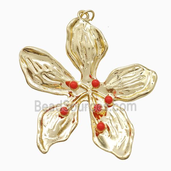 Copper Flower Pendant Pave Resin Gold Plated