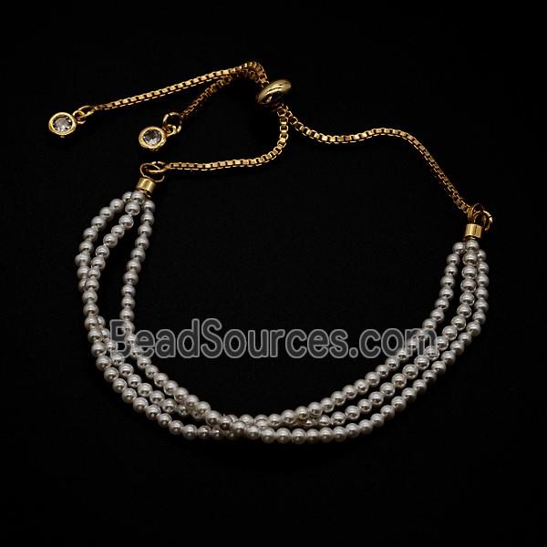 White Pearlized Resin Bracelet Adjustable Gold Plated