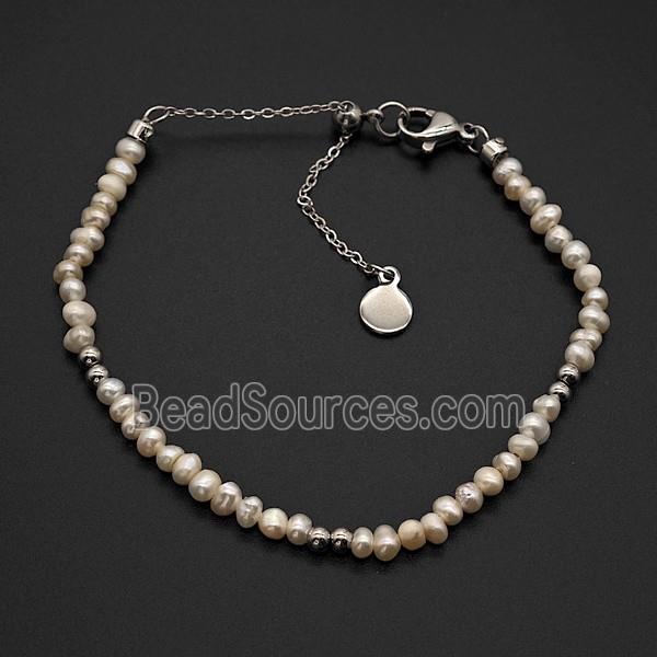 White Pearl Bracelet Copper Platinum Plated
