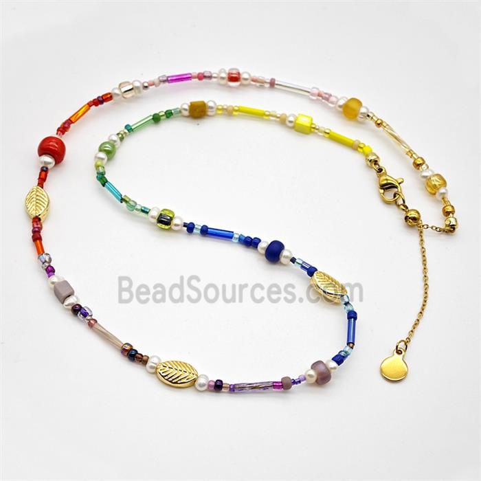 Seed Glass And Pearl Necklace Multicolor