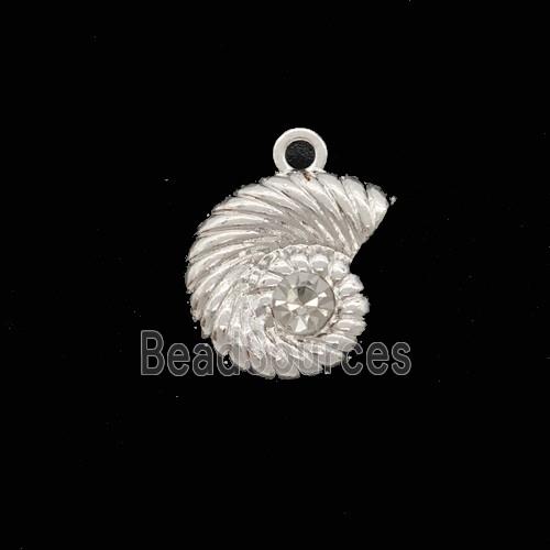 Copper Spiral Shell Pendant Pave Zirconia Shiny Silver