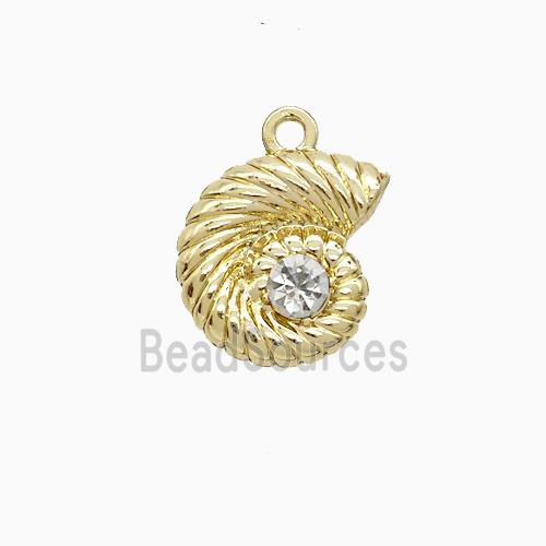 Copper Spiral Shell Pendant Pave Zirconia Gold Plated
