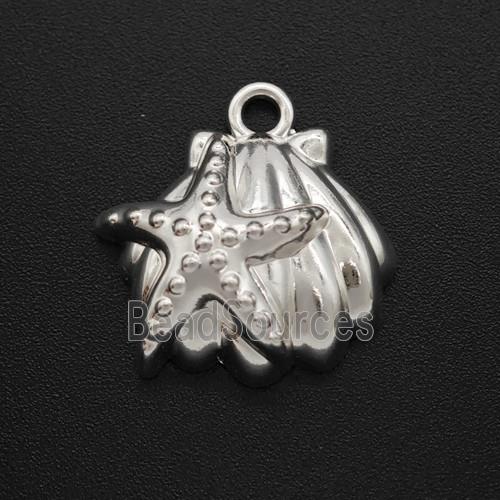 Copper Starfish Scallop Shell Pendant Shiny Silver