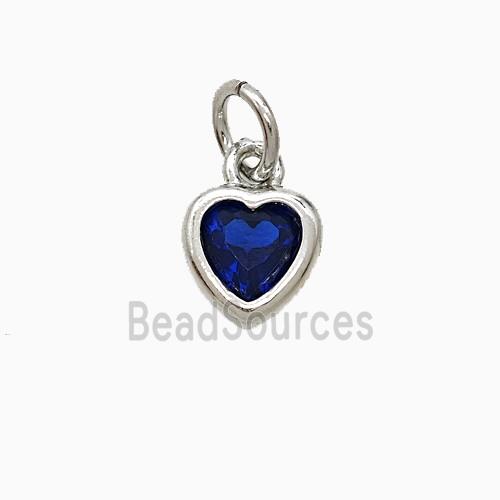 Blue Cubic Zirconia Heart Pendant Copper Platinum Plated