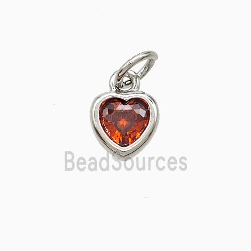 Red Cubic Zirconia Heart Pendant Copper Platinum Plated