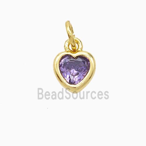 Purple Cubic Zirconia Heart Pendant Copper Gold Plated