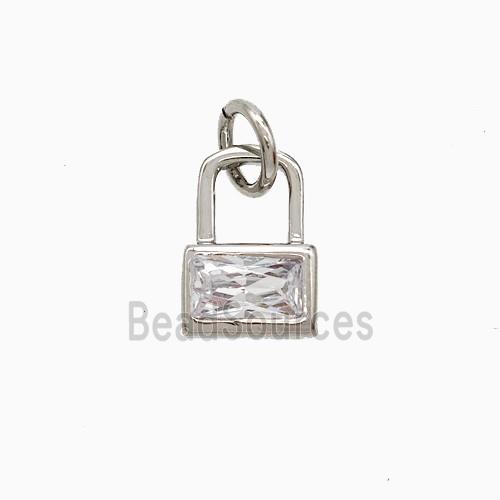 Copper Lock Pendant Pave Zirconia Platinum Plated