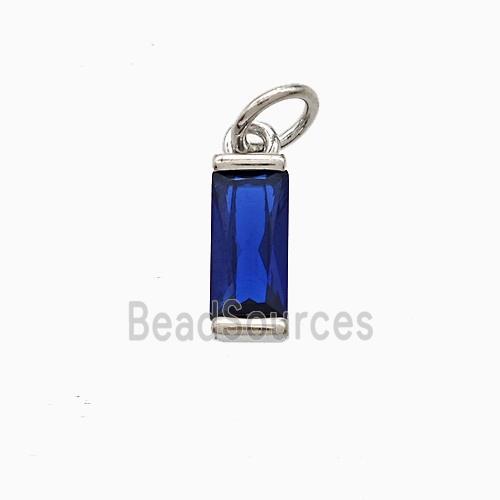 Blue Cubic Zirconia Stick Pendant Copper Platinum Plated